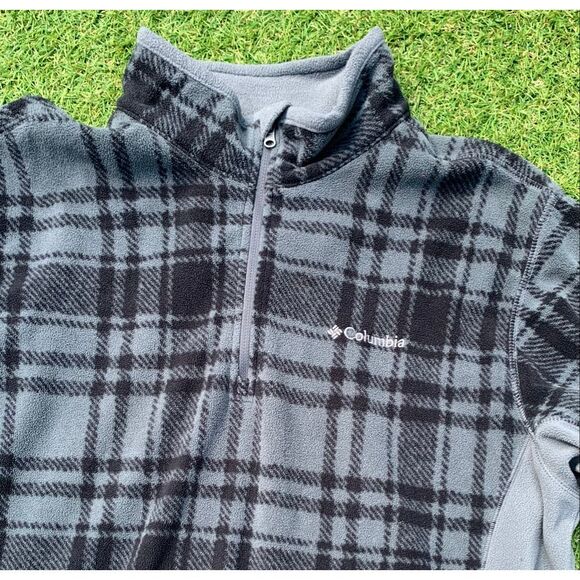 COLUMBIA 1/4 Zip Pullover Blue Plaid Fleece Sweater Jacket men’s L - Picture 3 of 5